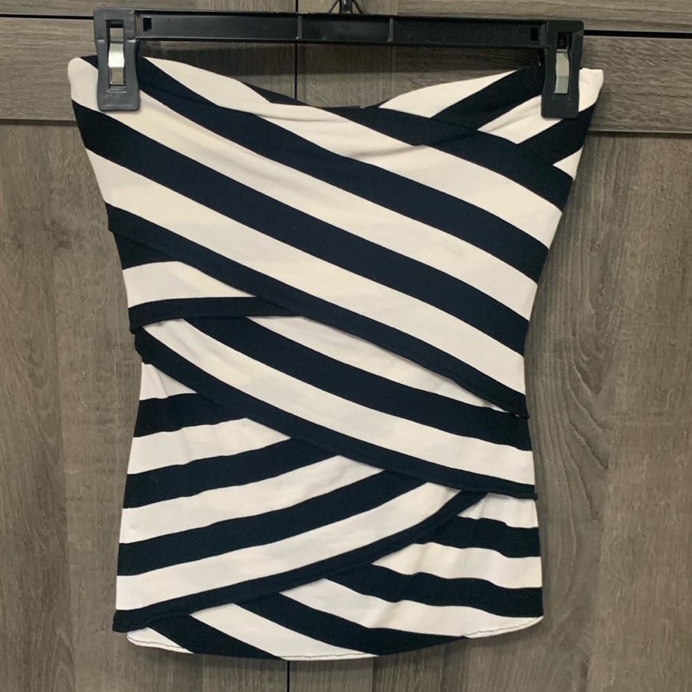 White House Black Market Black and White Striped Camisole